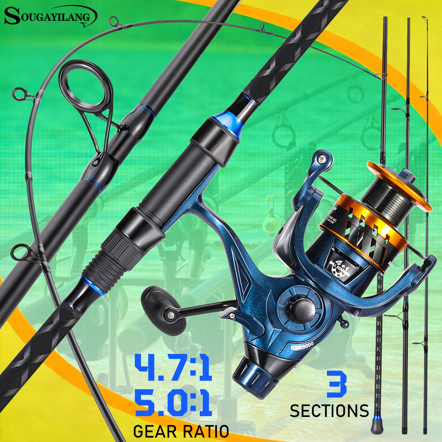 Surf Reel - Sougayilang Combo Canne à Pêche Surfcasting